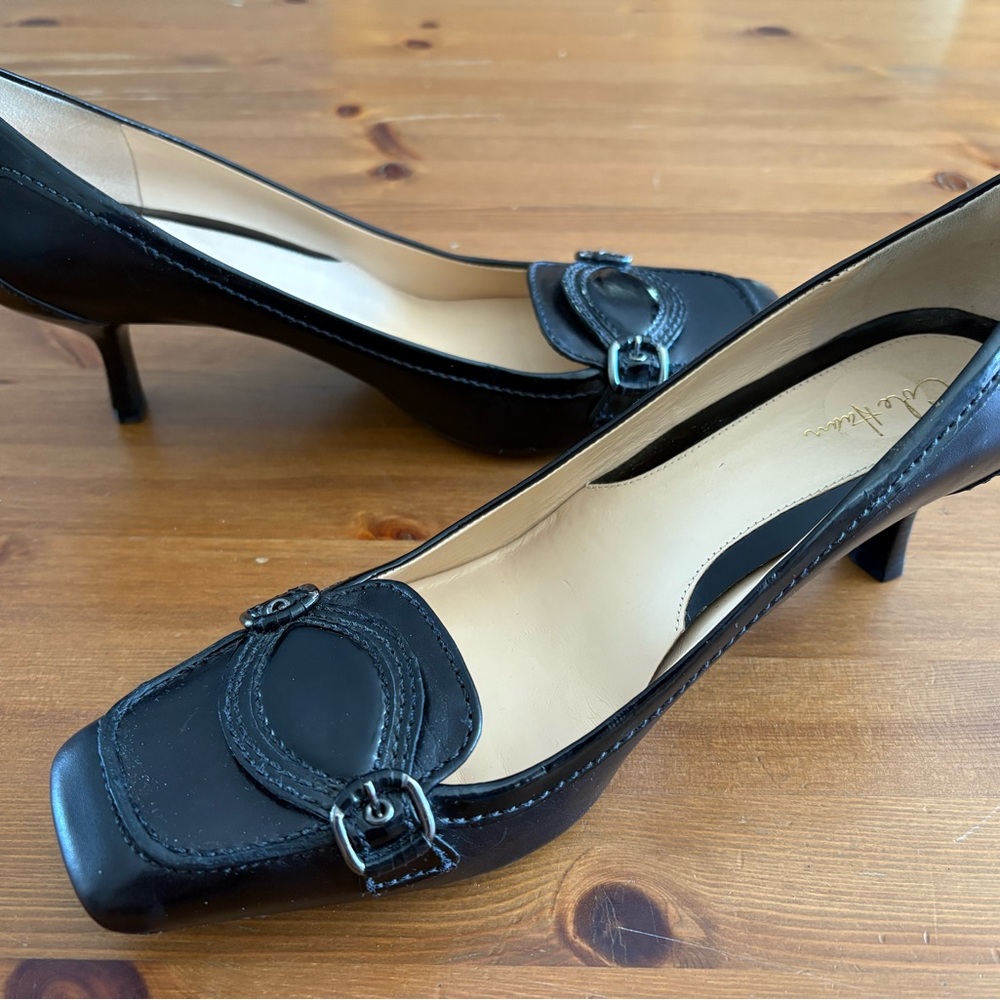 Cole Haan Women’s Black Leather Kitten Heel Pumps, size 9, Like New